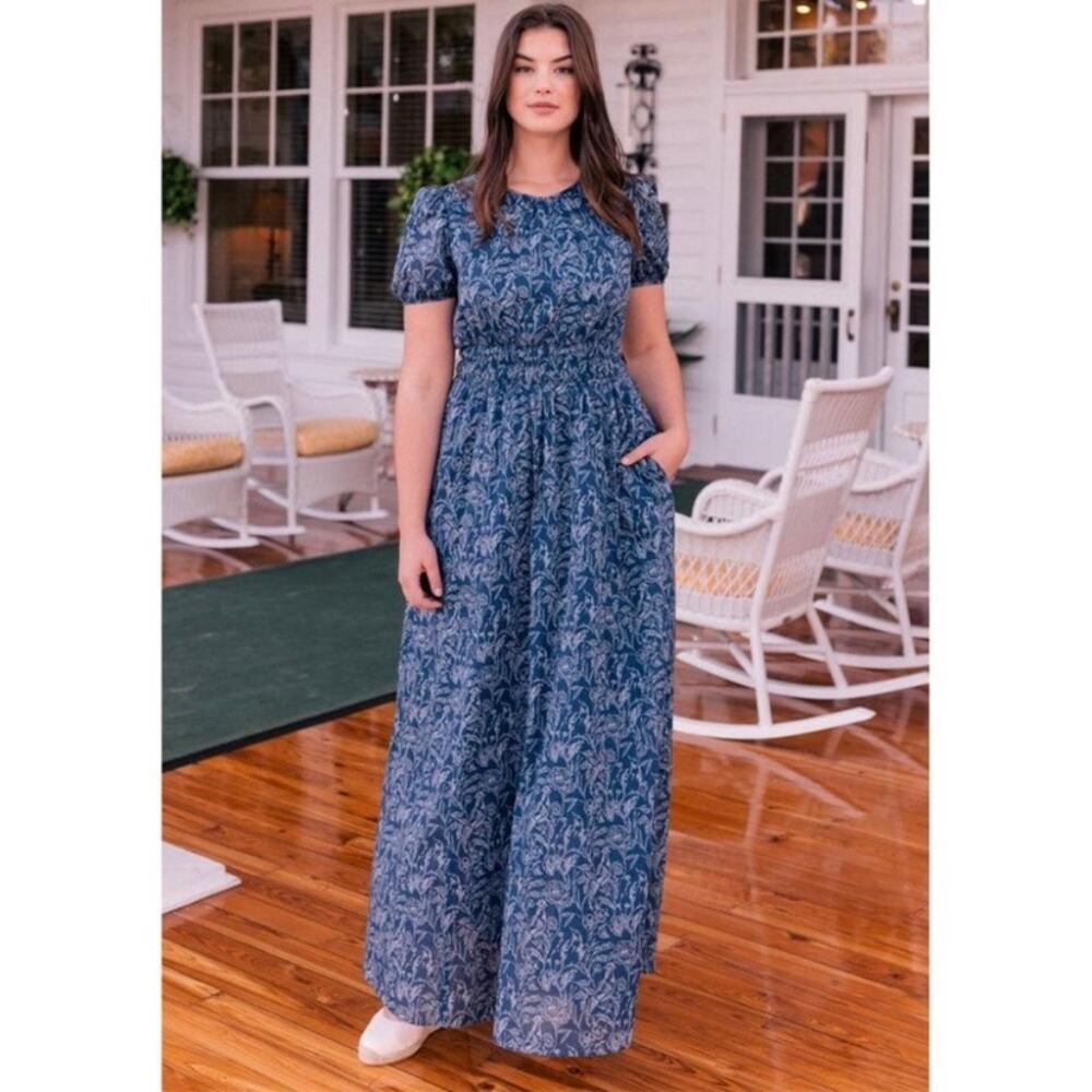Gal Meets Glam Giselle Navy Floral Bird Print Maxi Dress
